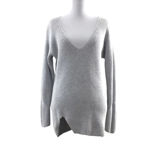 Cabi Gray Knit‎ Deep V Neck Side Zip Sweater Womens XS Cotton Pullover - Picture 1 of 12